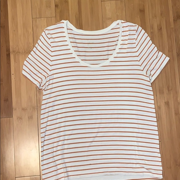 a new day Tops - White and Orange Striped T Shirt
